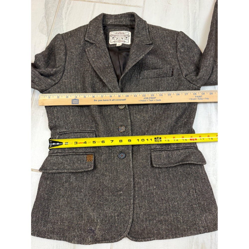 Banana Republic Heritage Wool Linen Herringbone Blazer Brown Elbow Patch Size 8 - Picture 6 of 10